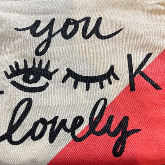 You Look Lovely Women Cosmetic Bag Size 9" Coral Canvas Tan Tote Black Tassel - Picture 5 of 13